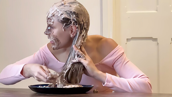 Long Hair Milf Gets Covered In Cake And Cream