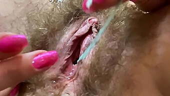 Close-Up Of Wet And Hairy Pussy Orgasm